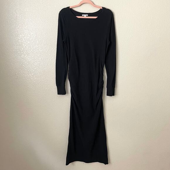 James Perse Dress Womens Size 3 Large Black Ruched Maxi Knit Bodycon Cotton - Picture 3 of 12